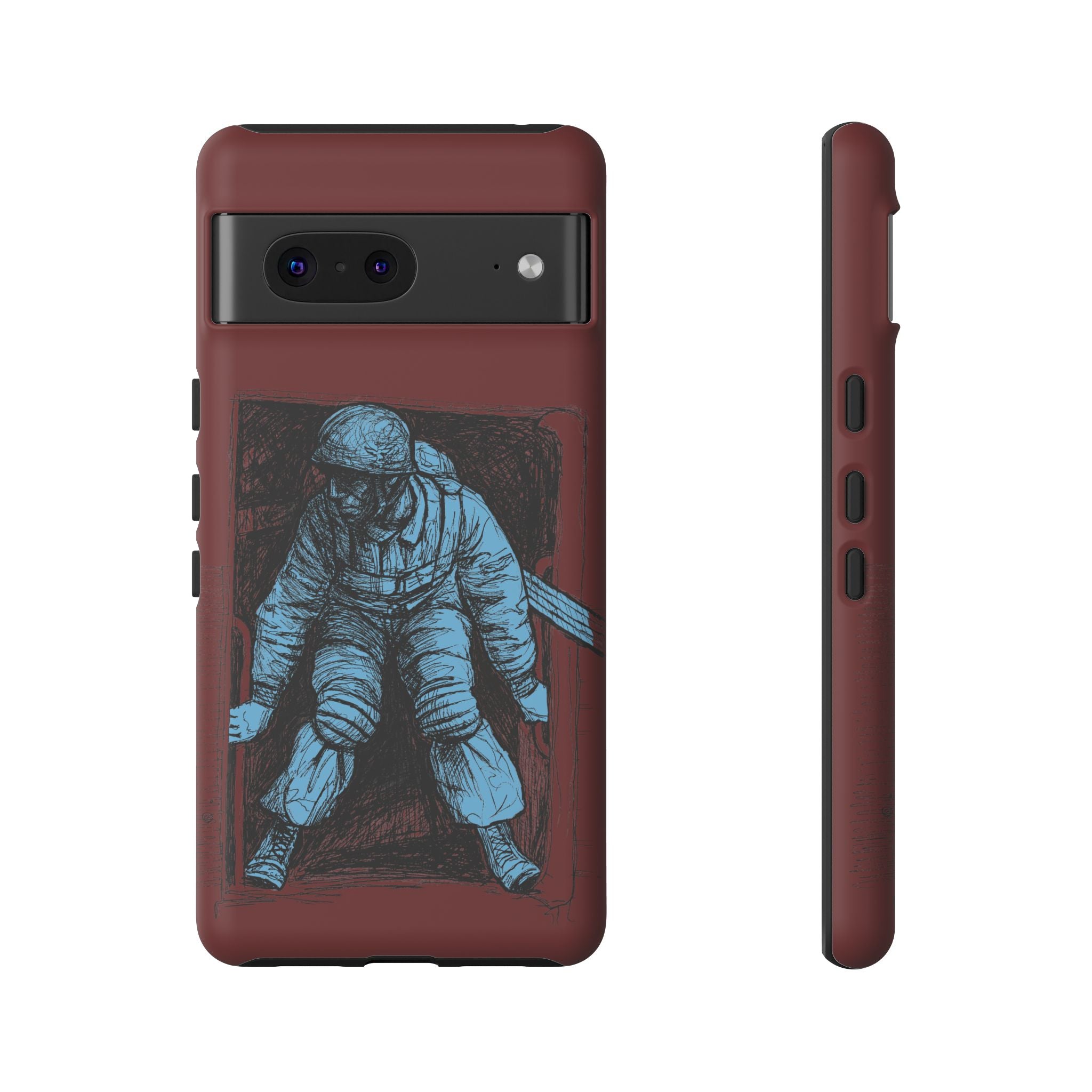 Fallschirmjäger Phone Case | WWII German Paratrooper Hand-Drawn Art | Maroon & Cambridge Blue Tough Case