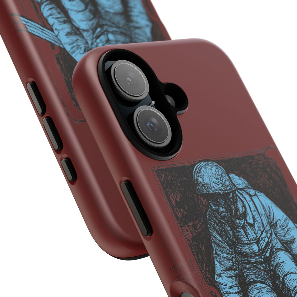 Fallschirmjäger Phone Case | WWII German Paratrooper Hand-Drawn Art | Maroon & Cambridge Blue Tough Case