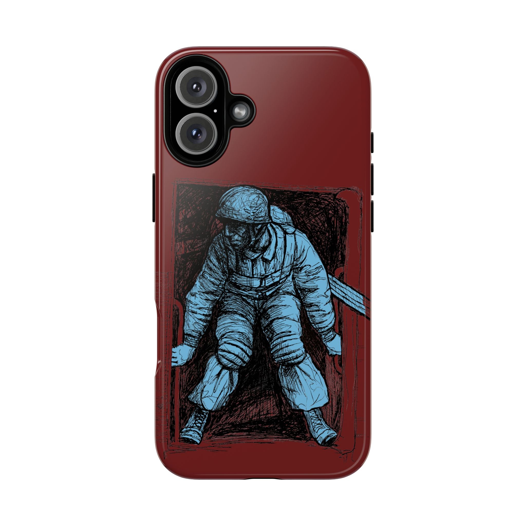 Fallschirmjäger Phone Case | WWII German Paratrooper Hand-Drawn Art | Maroon & Cambridge Blue Tough Case