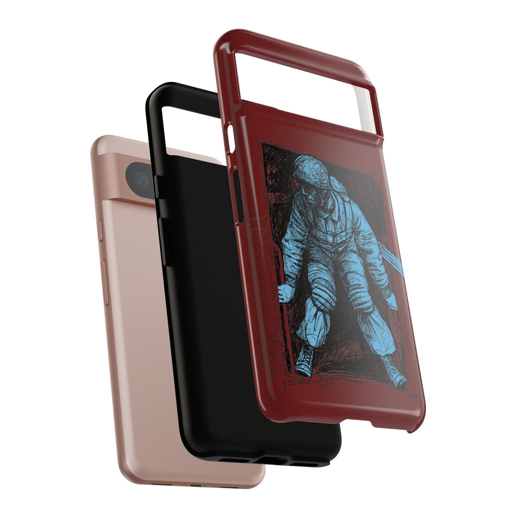 Fallschirmjäger Phone Case | WWII German Paratrooper Hand-Drawn Art | Maroon & Cambridge Blue Tough Case