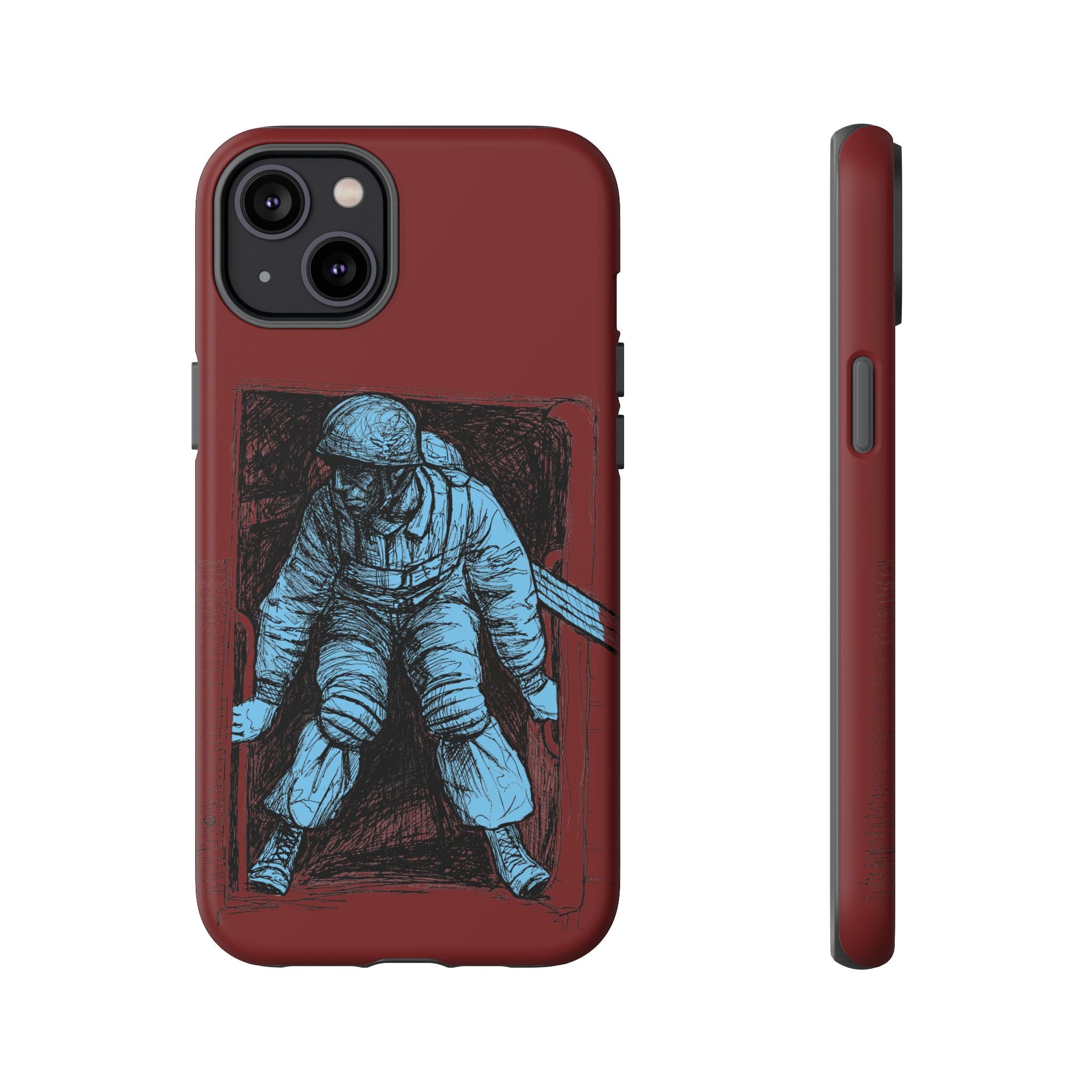 Fallschirmjäger Phone Case | WWII German Paratrooper Hand-Drawn Art | Maroon & Cambridge Blue Tough Case