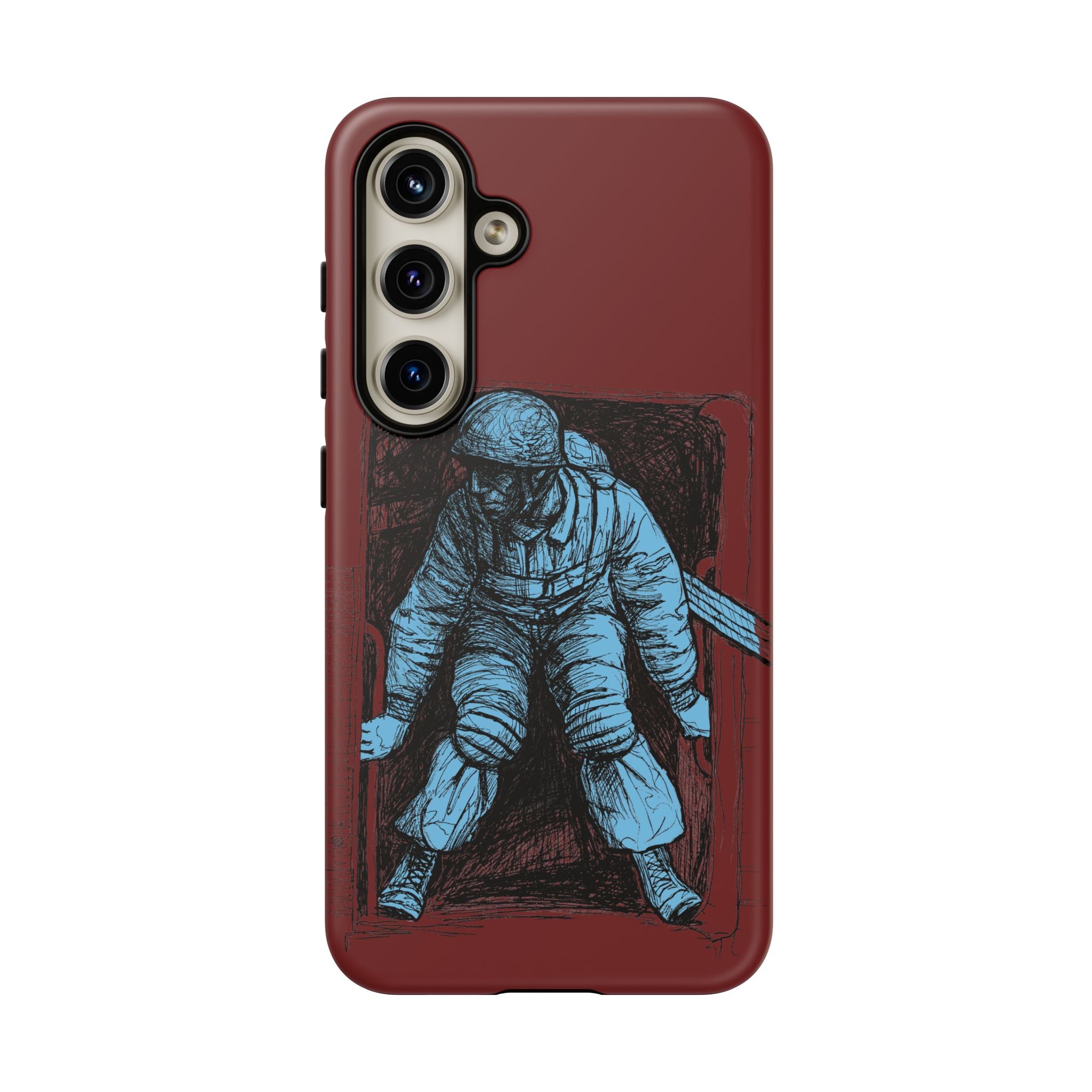 Fallschirmjäger Phone Case | WWII German Paratrooper Hand-Drawn Art | Maroon & Cambridge Blue Tough Case