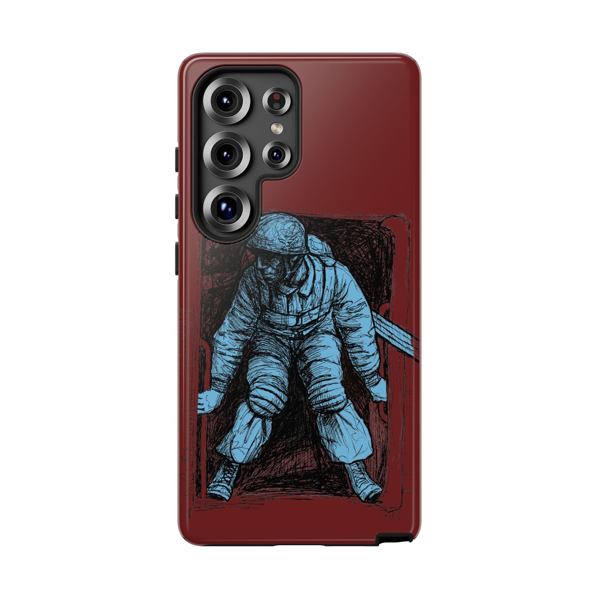 Fallschirmjäger Phone Case | WWII German Paratrooper Hand-Drawn Art | Maroon & Cambridge Blue Tough Case