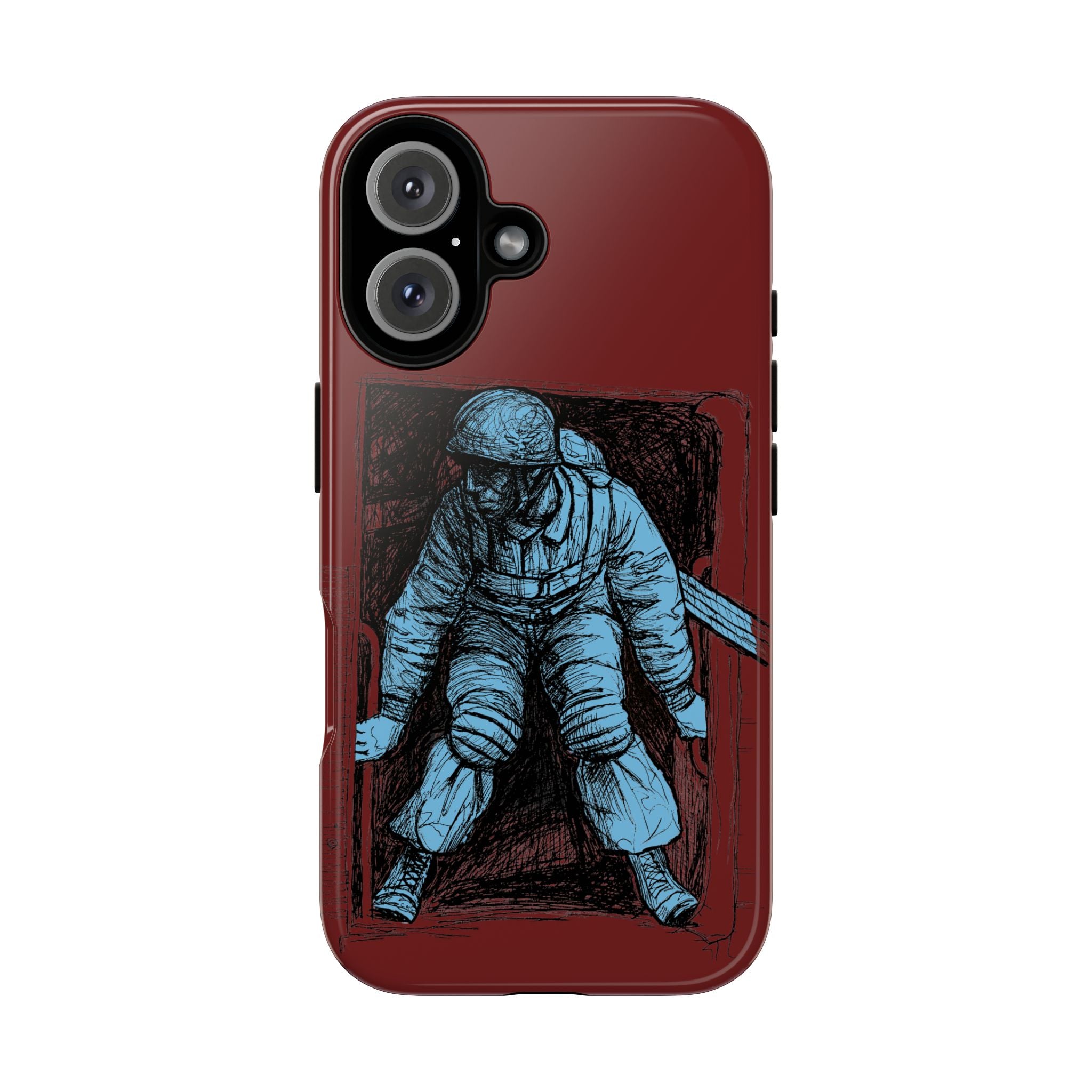 Fallschirmjäger Phone Case | WWII German Paratrooper Hand-Drawn Art | Maroon & Cambridge Blue Tough Case