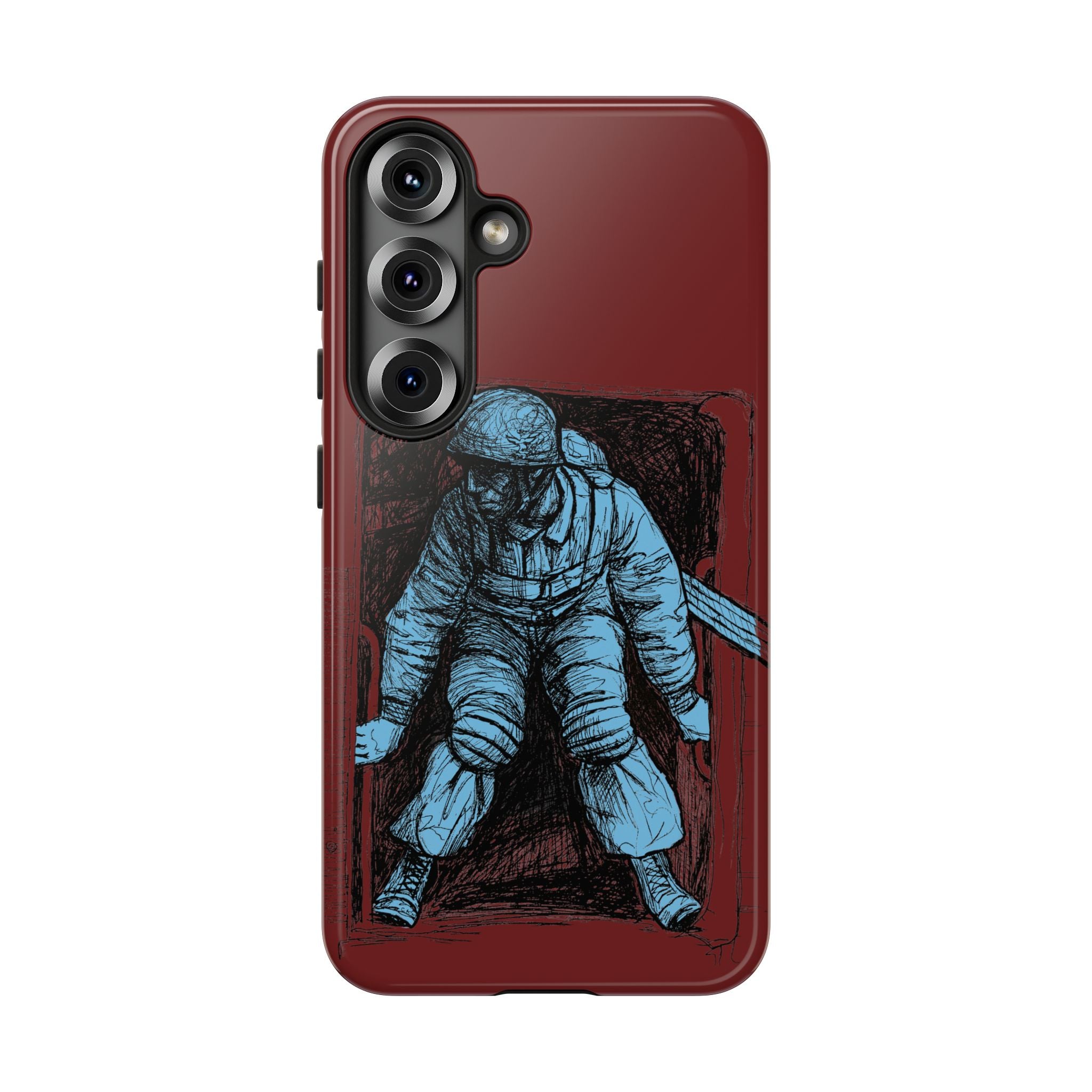 Fallschirmjäger Phone Case | WWII German Paratrooper Hand-Drawn Art | Maroon & Cambridge Blue Tough Case