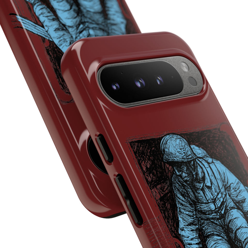 Fallschirmjäger Phone Case | WWII German Paratrooper Hand-Drawn Art | Maroon & Cambridge Blue Tough Case